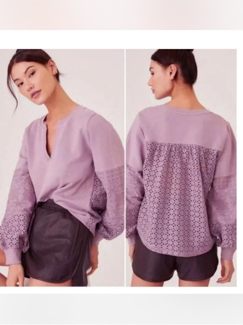 Anthropologie Lavender Eyelet Sweatshirt NWT XS